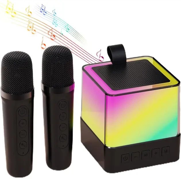 Портативна караоке-колонка K18 із 2 бездротовими мікрофонами (10W, RGB),Чорна