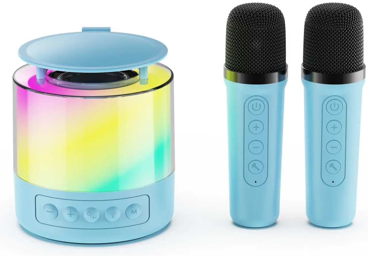 Портативна караоке-колонка K19 із 2 бездротовими мікрофонами (5W, Bluetooth 5.3, RGB) ,Блакитна