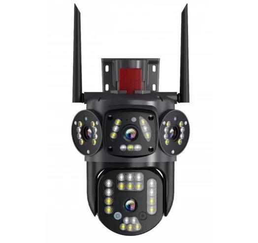 Вулична PTZ-камера відеоспостереження 4-в-1 (4G, V380 Pro, LED-мигалка, 4 об'єктиви)