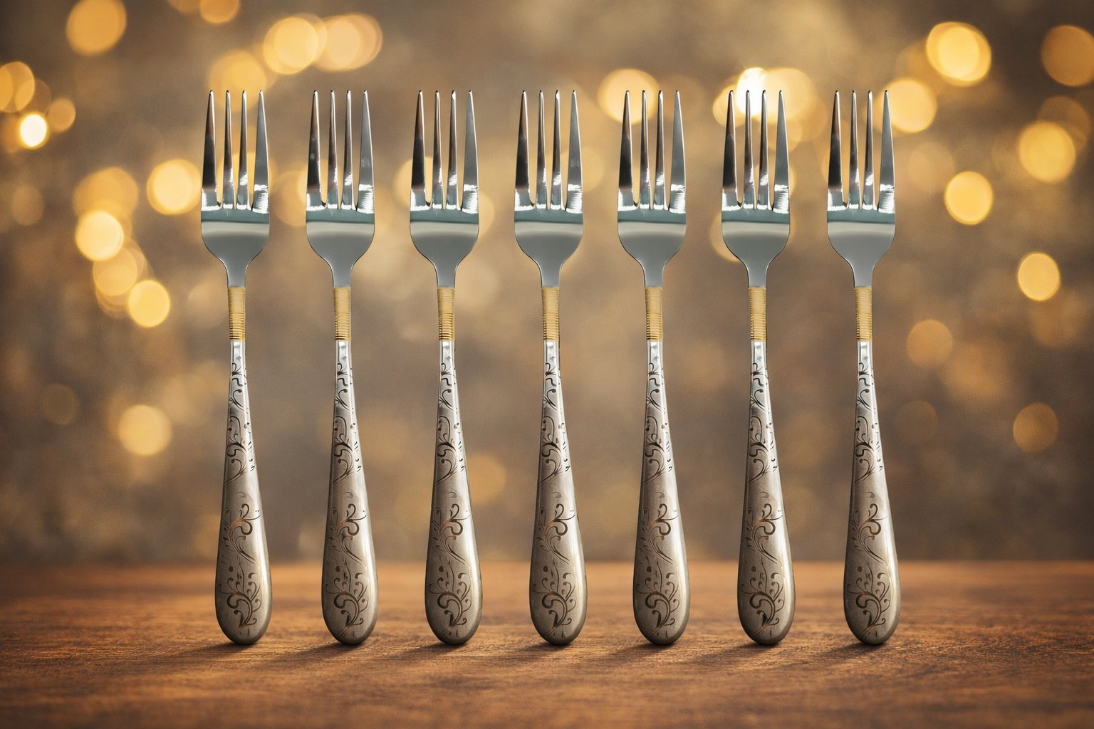 Набір десертних виделок Cutlery Set CD-20 (6 шт.) — Хром із візерунком та золотими акцентами
