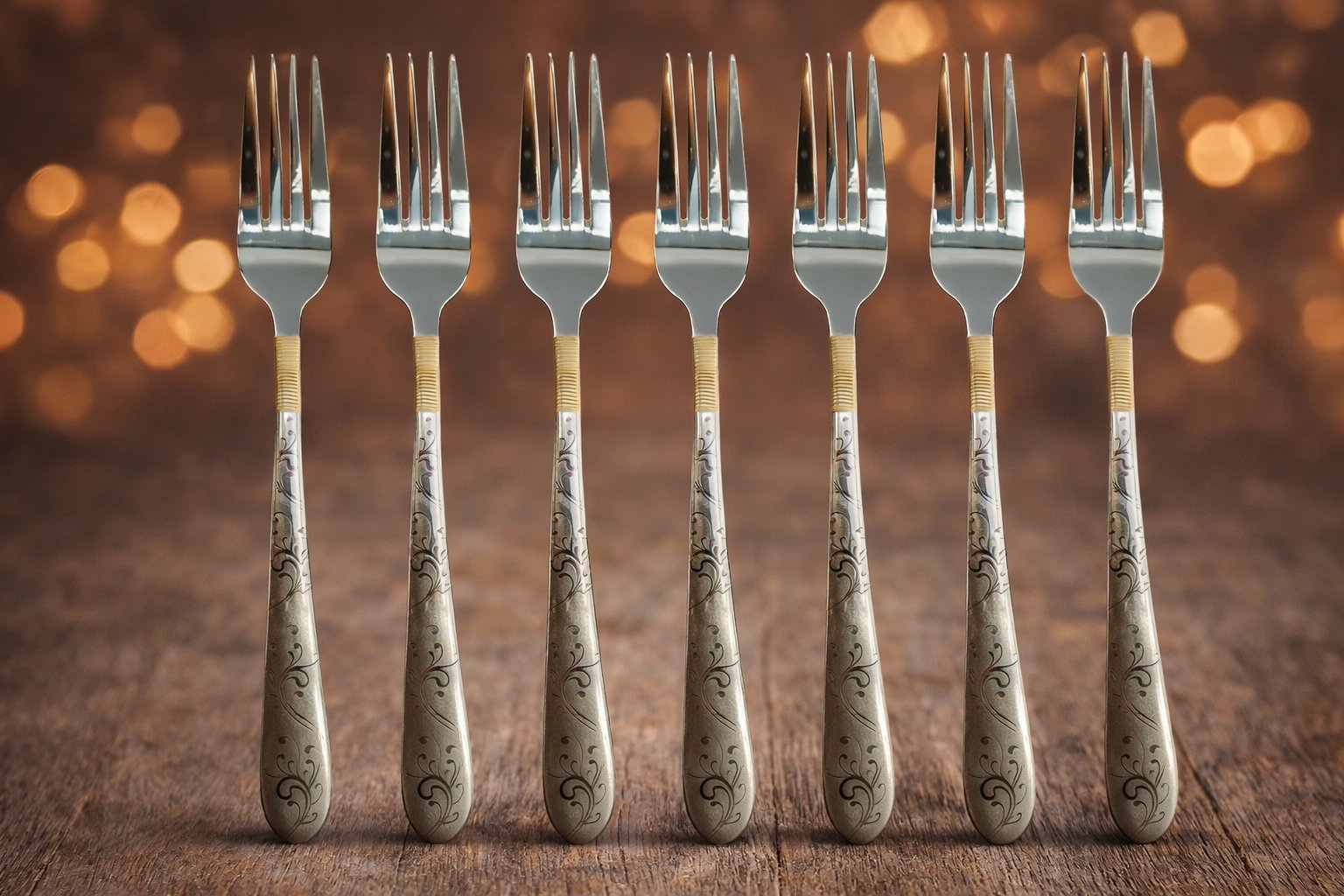 Набір столових виделок Cutlery Set CD-18 (6 шт.) — Поєднання хрому, позолоти та гравірування