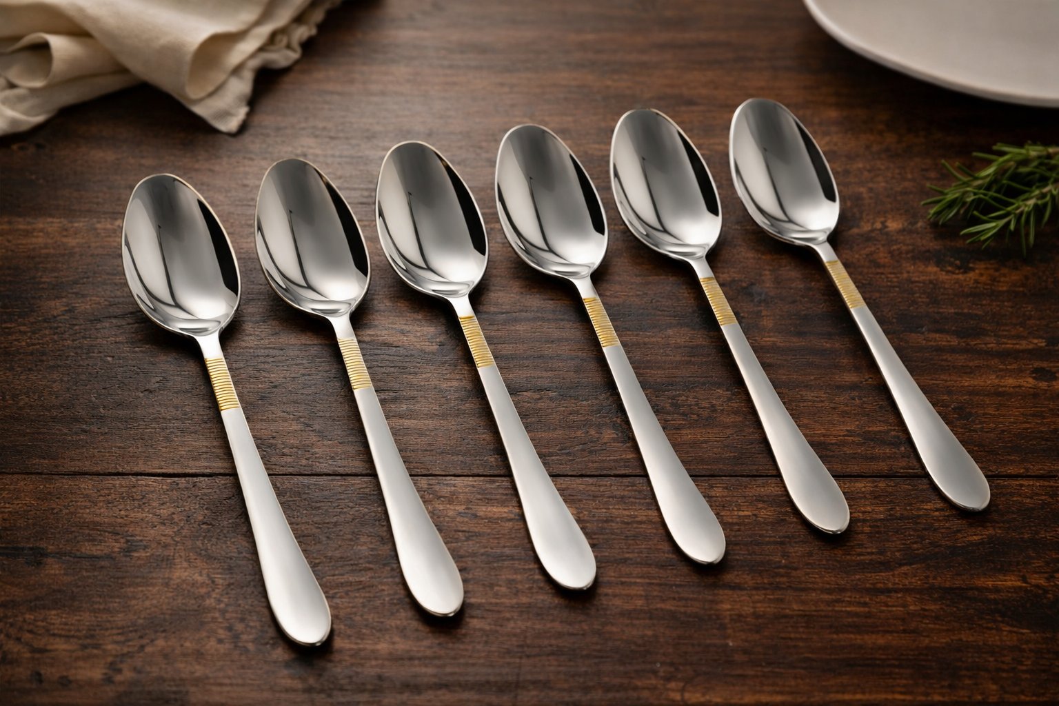 Набір чайних ложок Cutlery Set CD-19 (6 шт.) — Хром, золото та витончений орнамент