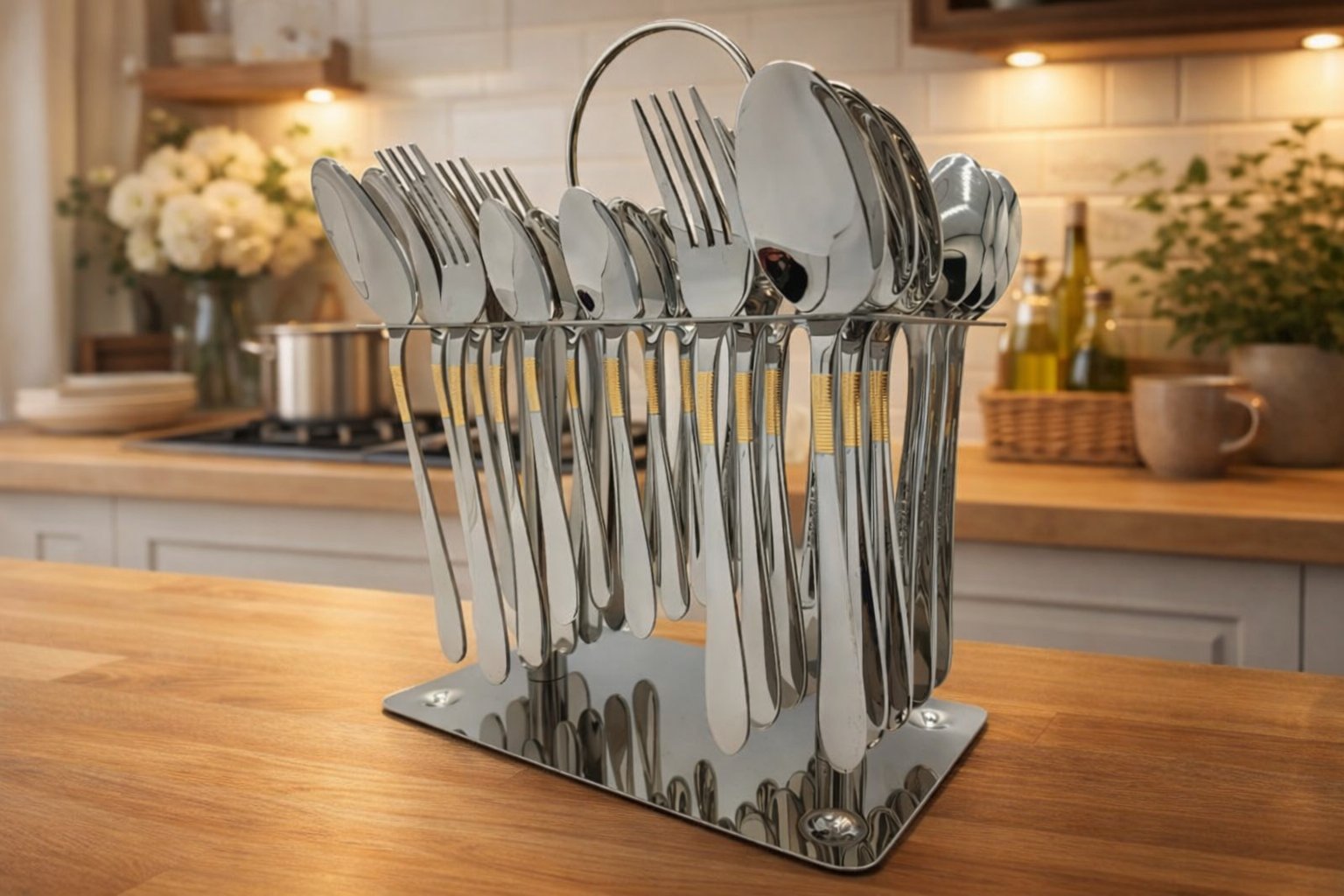 Набір столових приборів Cutlery Set CD-01 (36 предметів) — Преміальна розкіш хрому та золотого рифлення