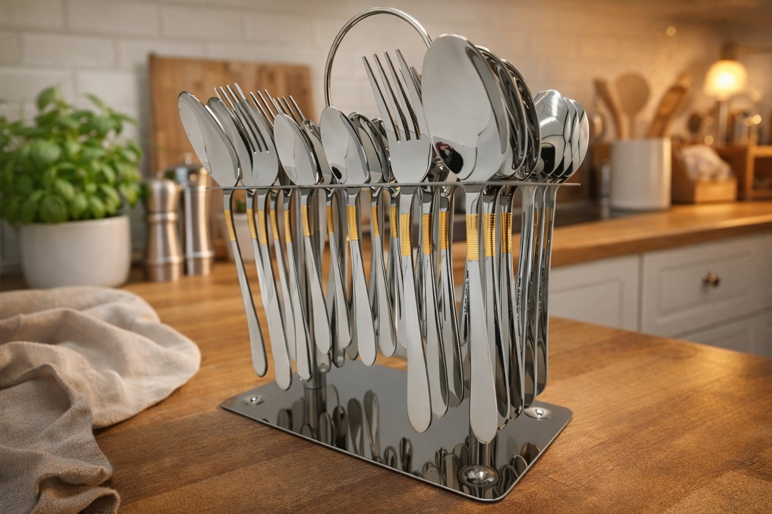 Набор столових приборів Cutlery Set CD-02 (36 предметів) — Елегантність хрому та золотих ліній