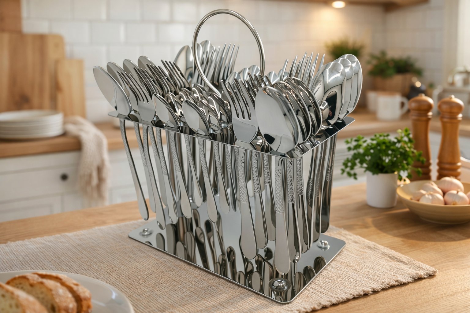 Набір столових приборів Cutlery Set CD-05 (36 предметів) — Хром із фактурним рифленням