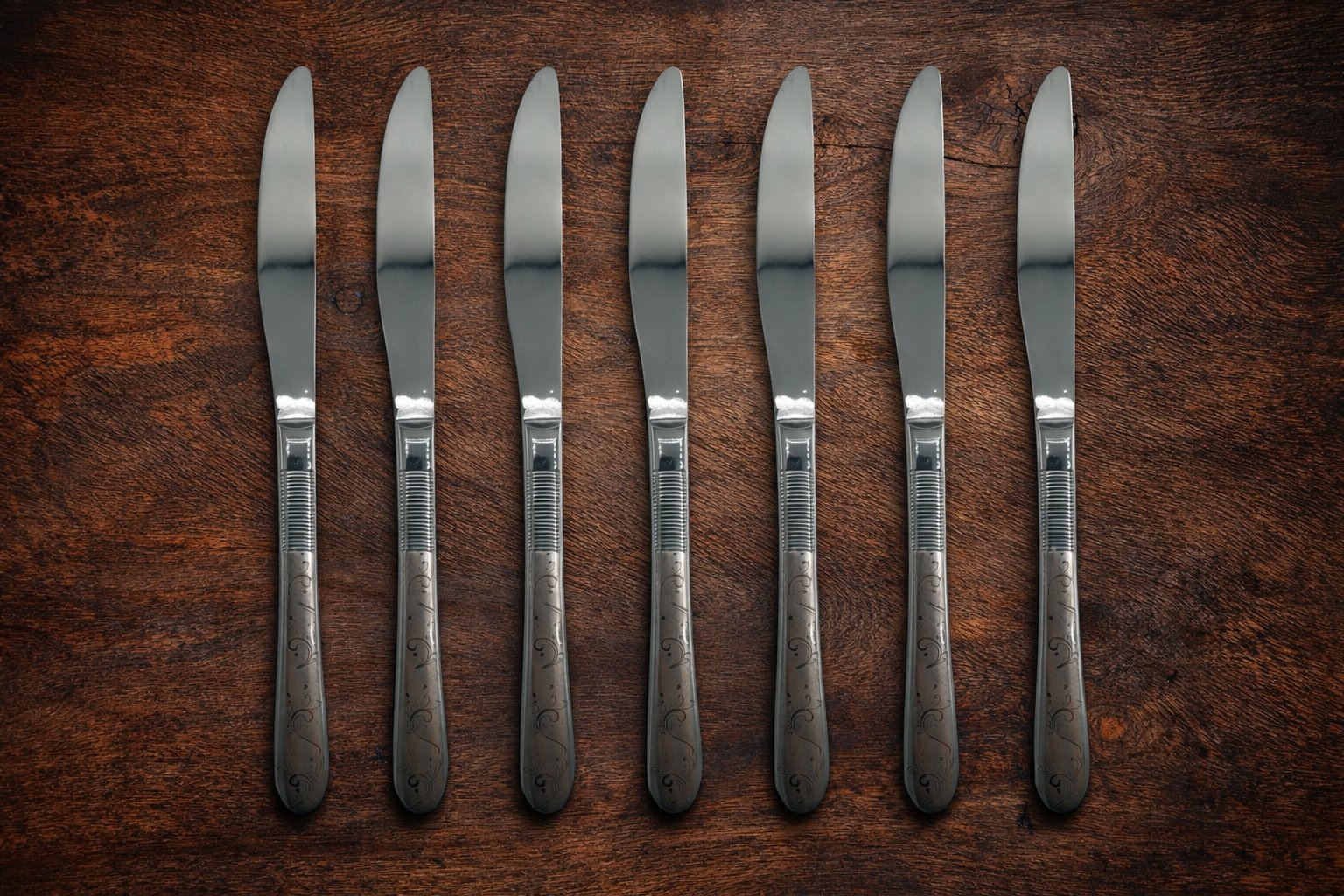 Набір столових ножів Cutlery Set CD-11 (6 шт.) — Хром із комбінованим гравіруванням