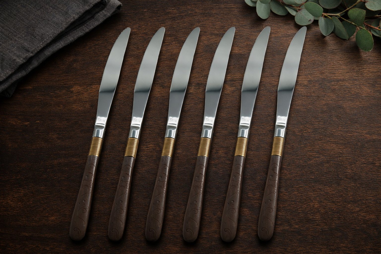 Набір столових ножів Cutlery Set CD-21 (6 шт.) — Хром, золото та художній орнамент