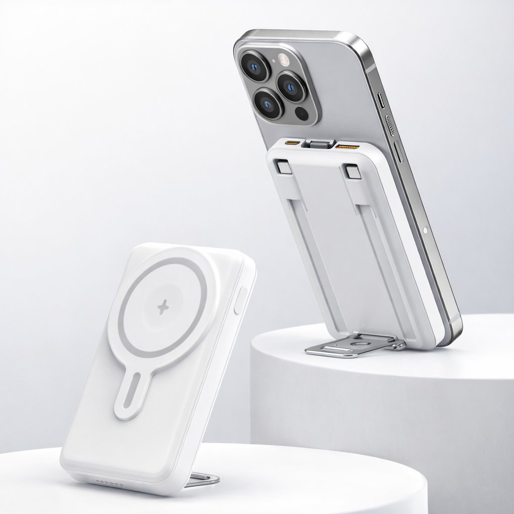 Магнітний Power Bank 10000 mAh — Універсальна енергія 22.5W з MagSafe та кабелями,БІлий