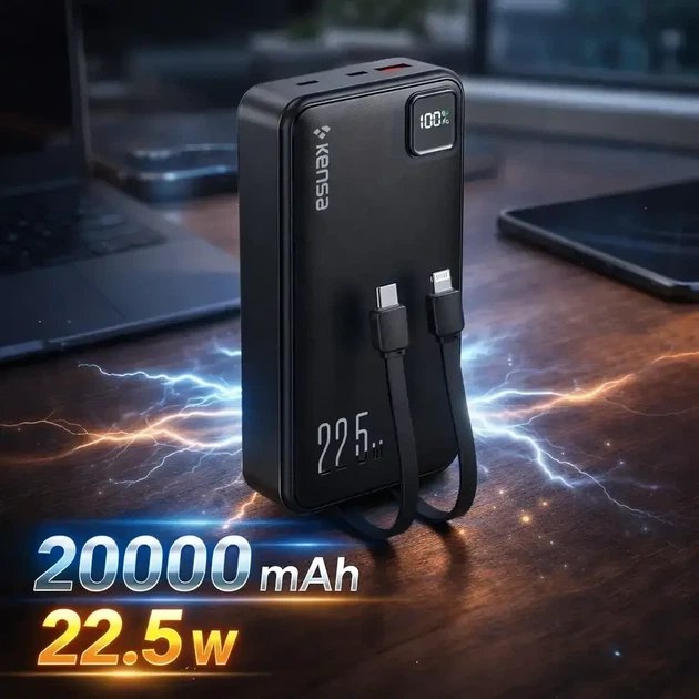 Повербанк KENSA KP-89 20000mAh 22.5W — Потужна енергія для вашого комфорту,Чорний