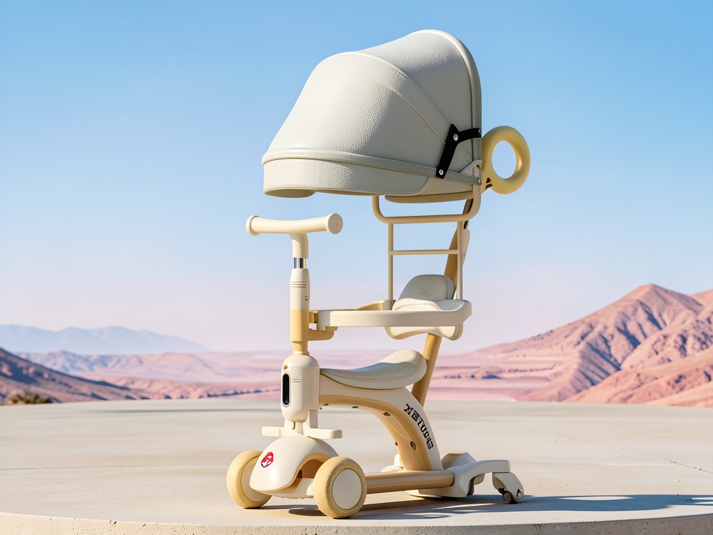 Дитячий самокат-трансформер Smart Baby XB-668-B 5 в 1 (зі світловими колесами та навісом),Молочний