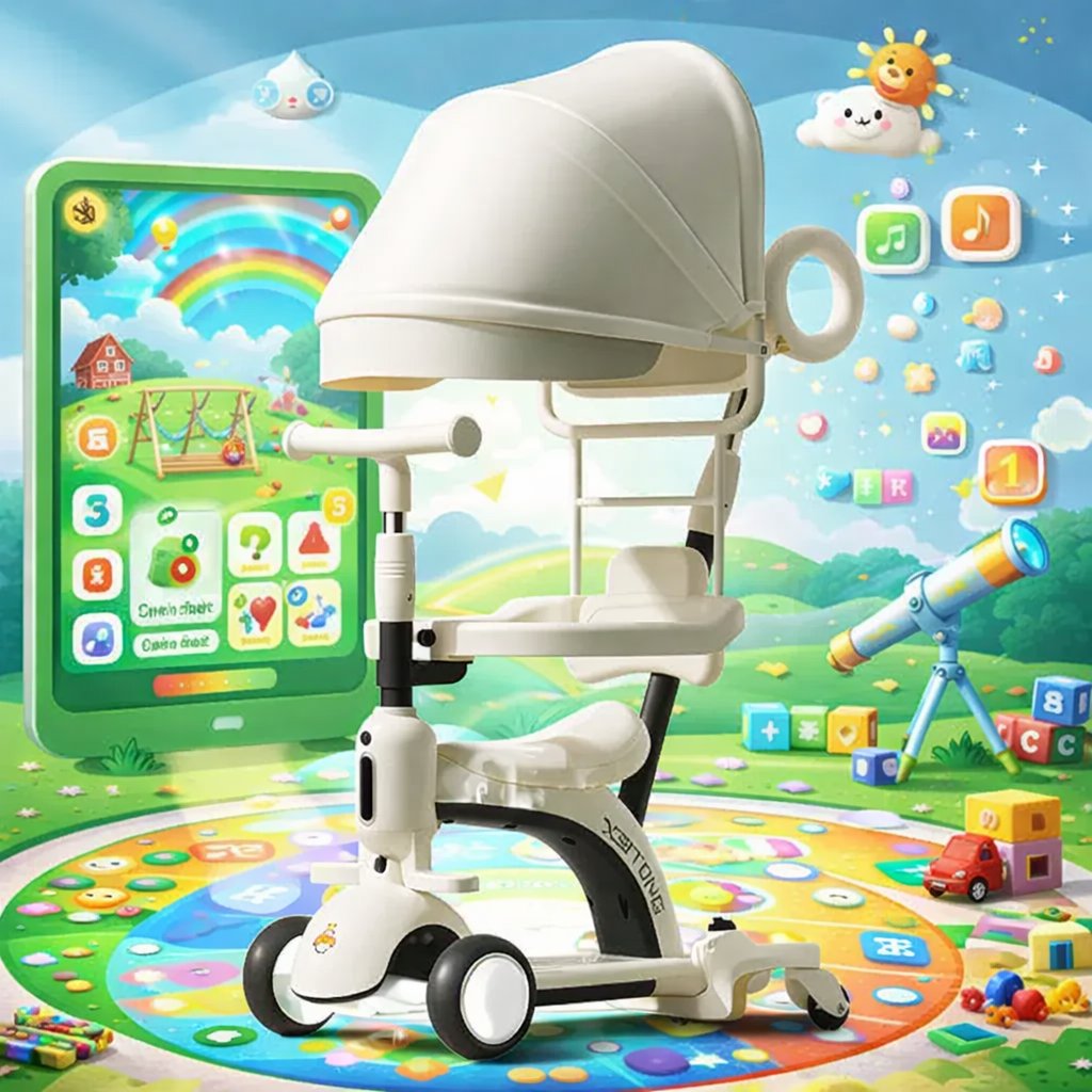 Дитячий самокат-трансформер Smart Baby XB-668-B 5 в 1 (зі світловими колесами та навісом),Білий
