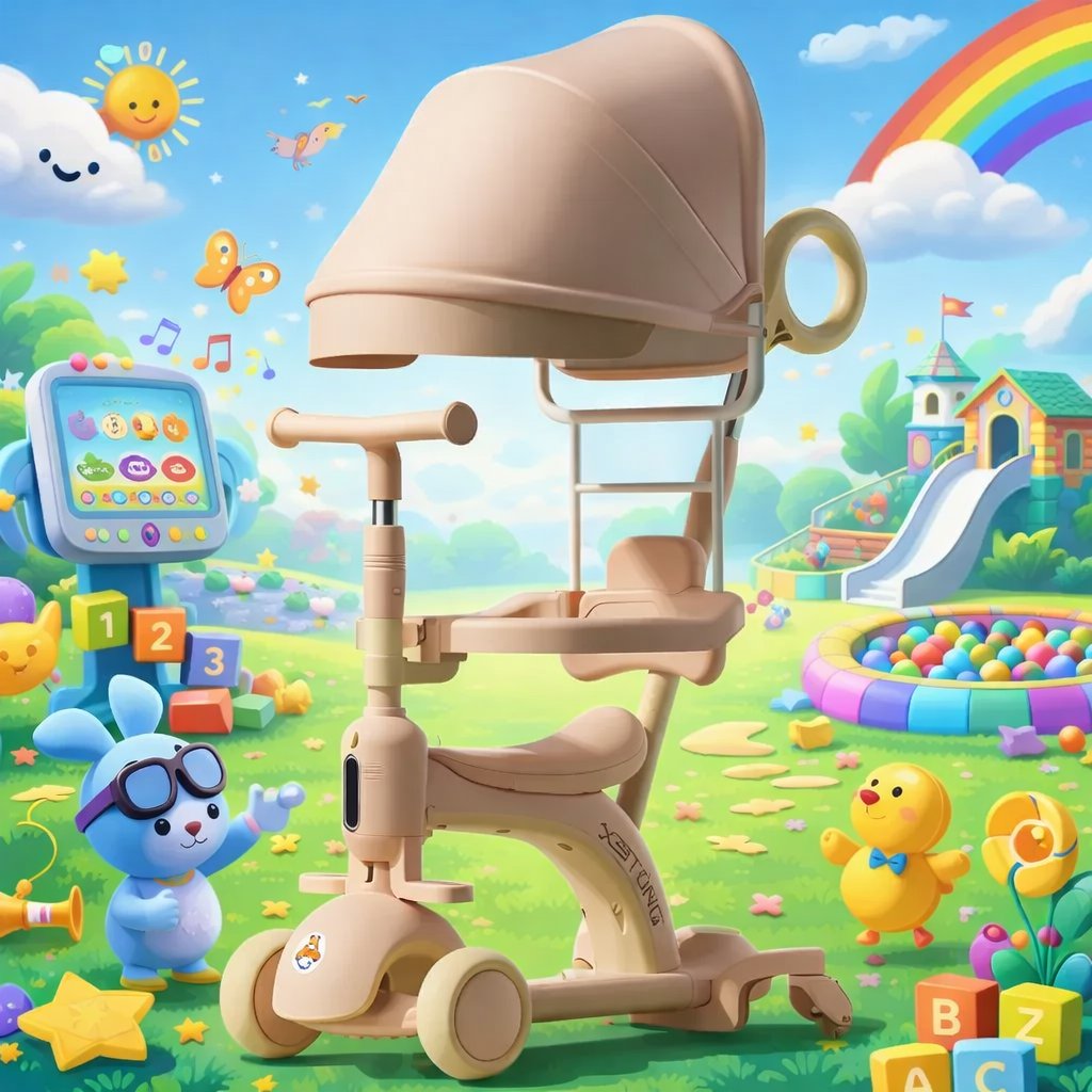 Дитячий самокат-трансформер Smart Baby XB-668-B 5 в 1 (зі світловими колесами та навісом),Рожевий