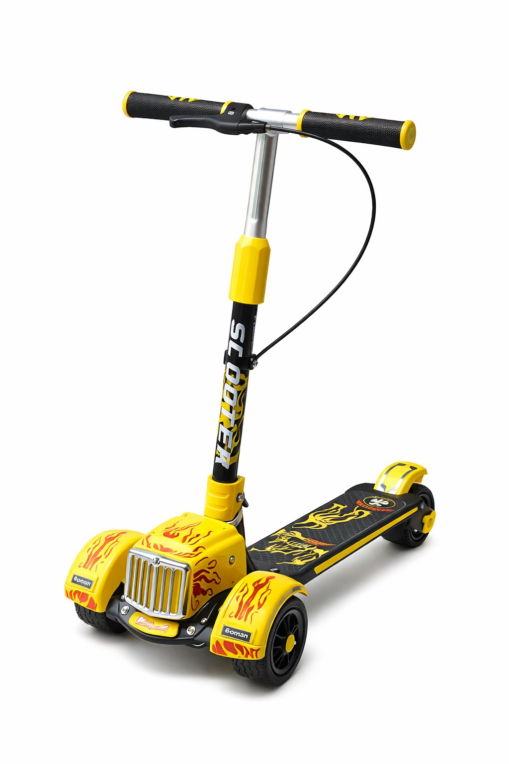 Дитячий складаний самокат X-6 (із ручним гальмом, дзвоником, музикою, підсвіткою деки та навантаженням до 100 кг),,Жовтий