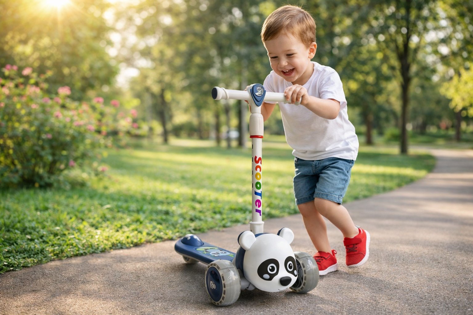 Дитячий триколісний самокат Panda T11: Потужність та світлове шоу у кожному русі,Синій