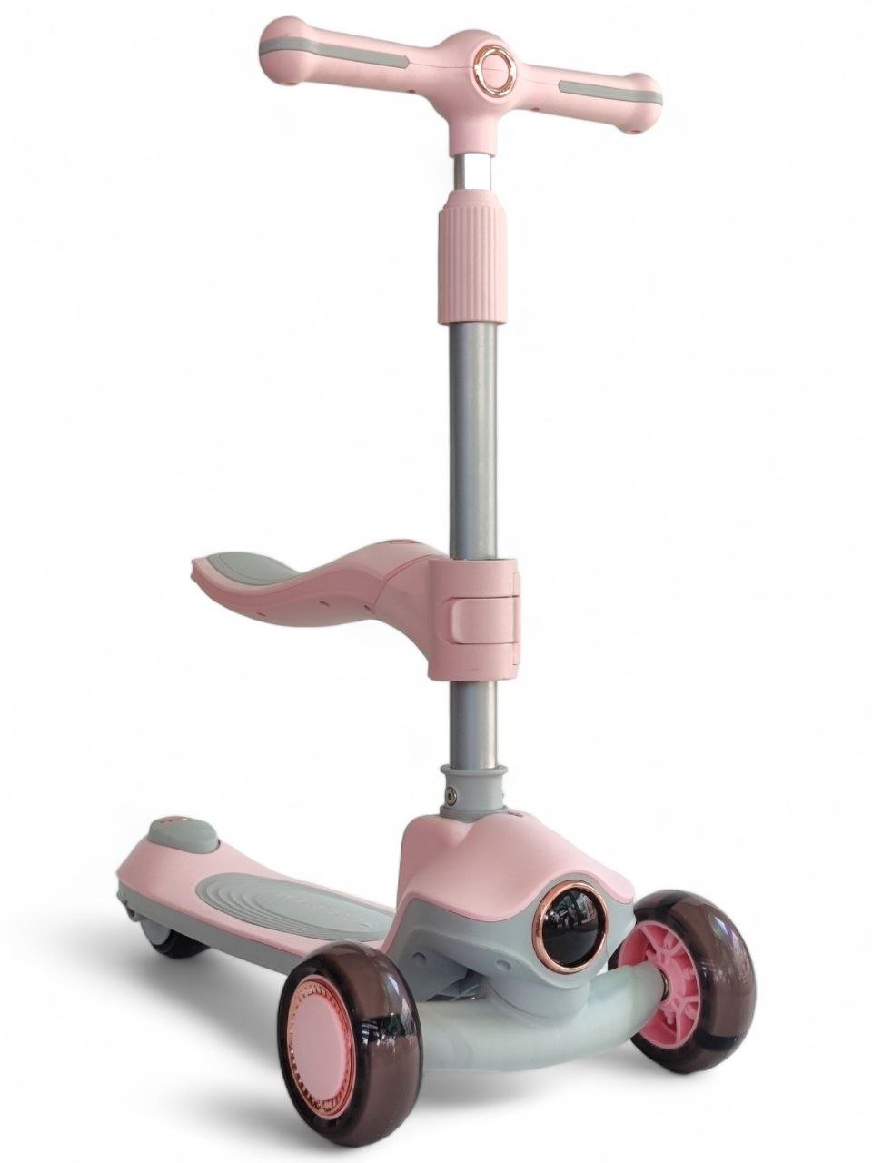 Дитячий складний самокат-біговел 3 в 1 Scooter Cosmo K603-2 (із колесами та платформою, що світяться, музичними ефектами та підшипниками ABEC-7),Рожевий