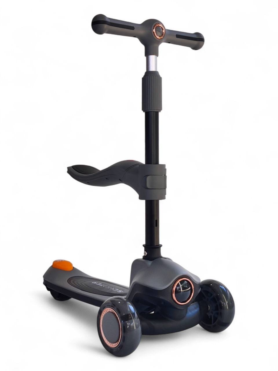Дитячий складний самокат-біговел 3 в 1 Scooter Cosmo K603-2 (із колесами та платформою, що світяться, музичними ефектами та підшипниками ABEC-7),Чорний