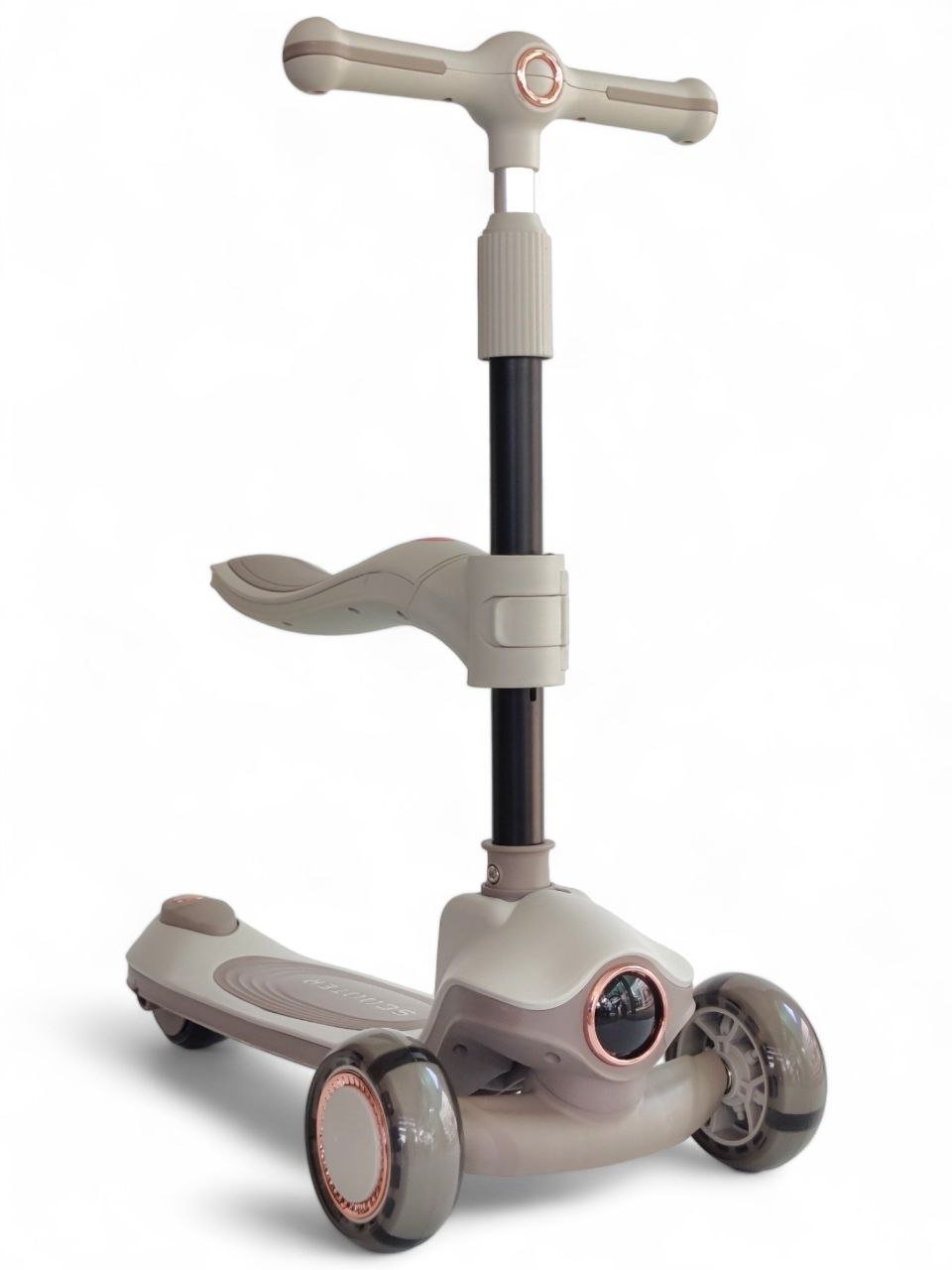 Дитячий складний самокат-біговел 3 в 1 Scooter Cosmo K603-2 (із колесами та платформою, що світяться, музичними ефектами та підшипниками ABEC-7),Сірий