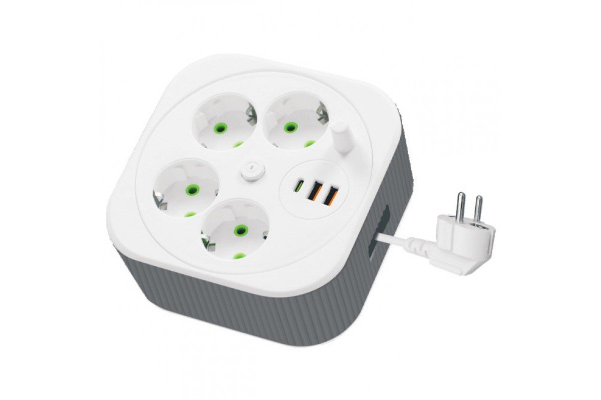 Мережевий подовжувач/фільтр/розгалужувач A107 / PNS-05 з LED, USB та Type-C PD (4 м, білий)