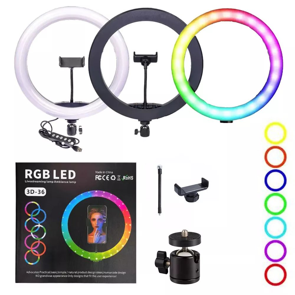 Кільцева LED лампа 3D-36 RGB 36 см — професійне освітлення та яскраві кольорові рішення