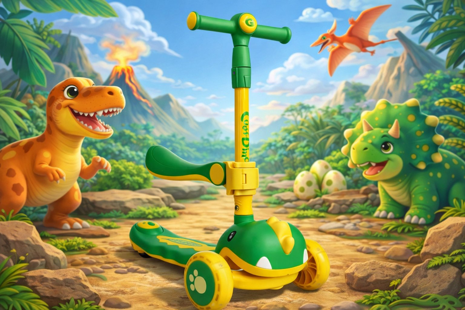 Дитячий самокат-трансформер 2 в 1 Cutest Dino 8102: Потужний позашляховик із музичним драйвом,Зелений