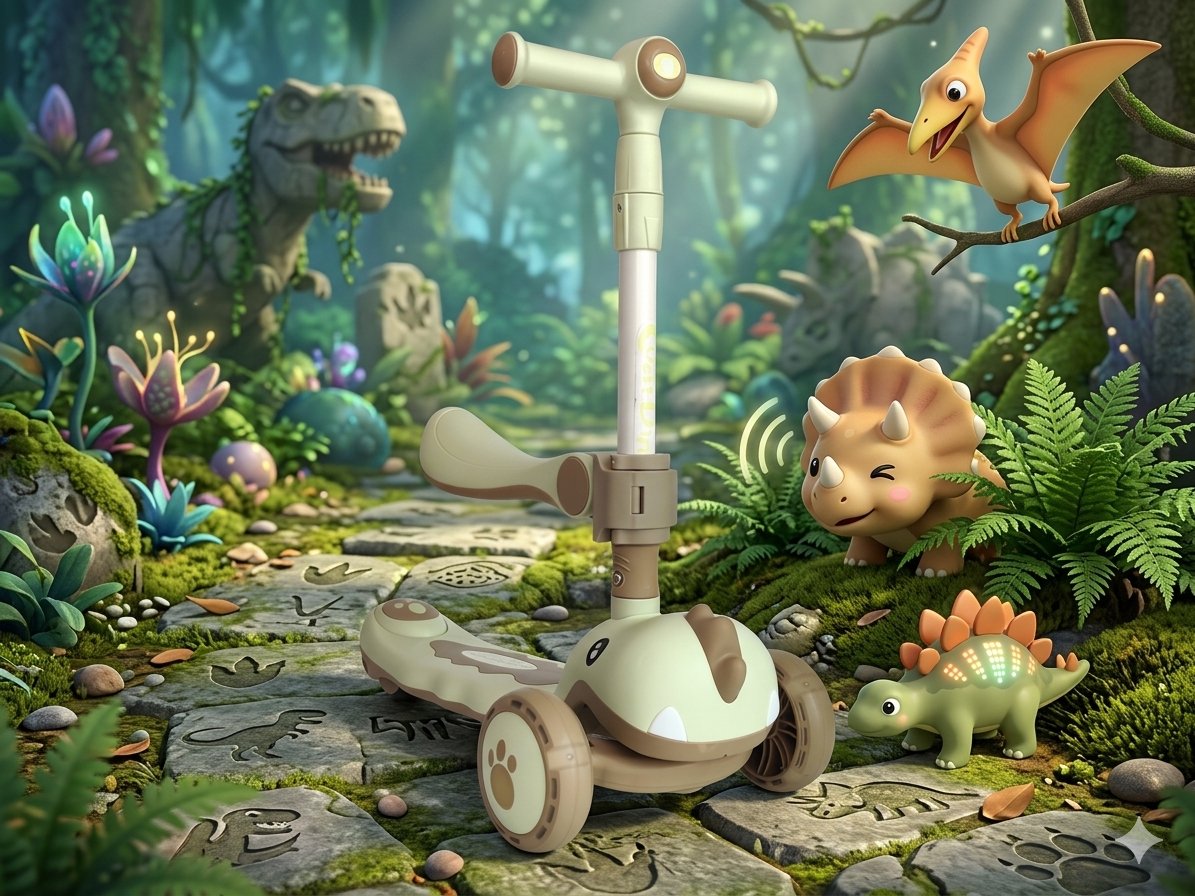 Дитячий самокат-трансформер 2 в 1 Cutest Dino 8102: Потужний позашляховик із музичним драйвом,М'ятний