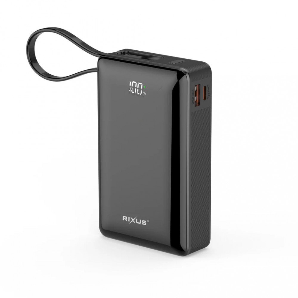 Повербанк Rixus RXPB02B 20000 mAh — потужність 22.5W та вбудований кабель для вашої зручності