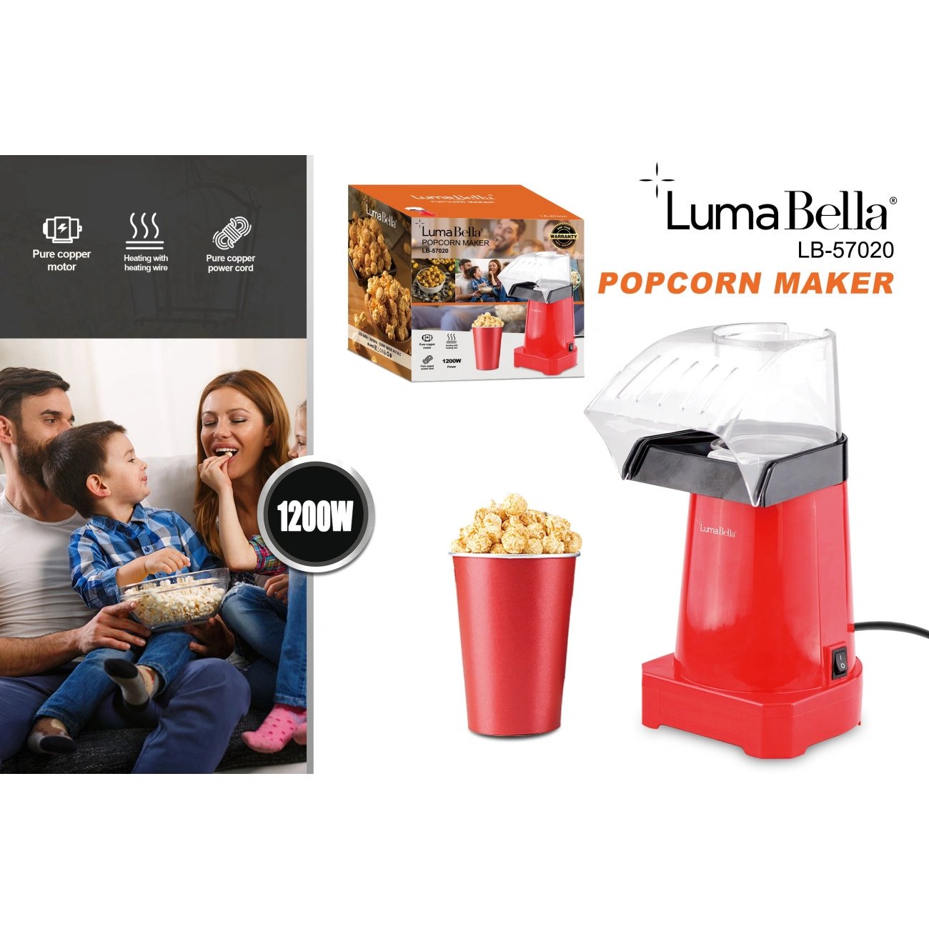Апарат для приготування попкорну LumaBella LB-57020: Здоровий та швидкий перекус для вашого кіновечора