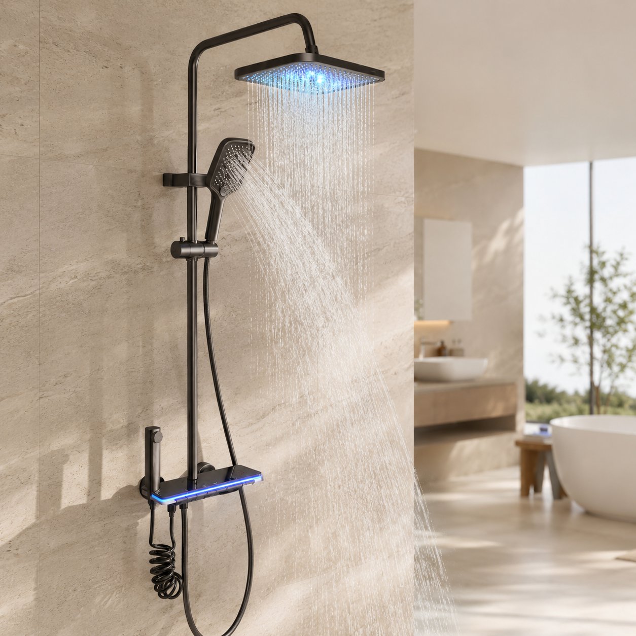 Душова система зі змішувачем Faucet CRH-8921 (Темний графіт, з LED-підсвіткою)