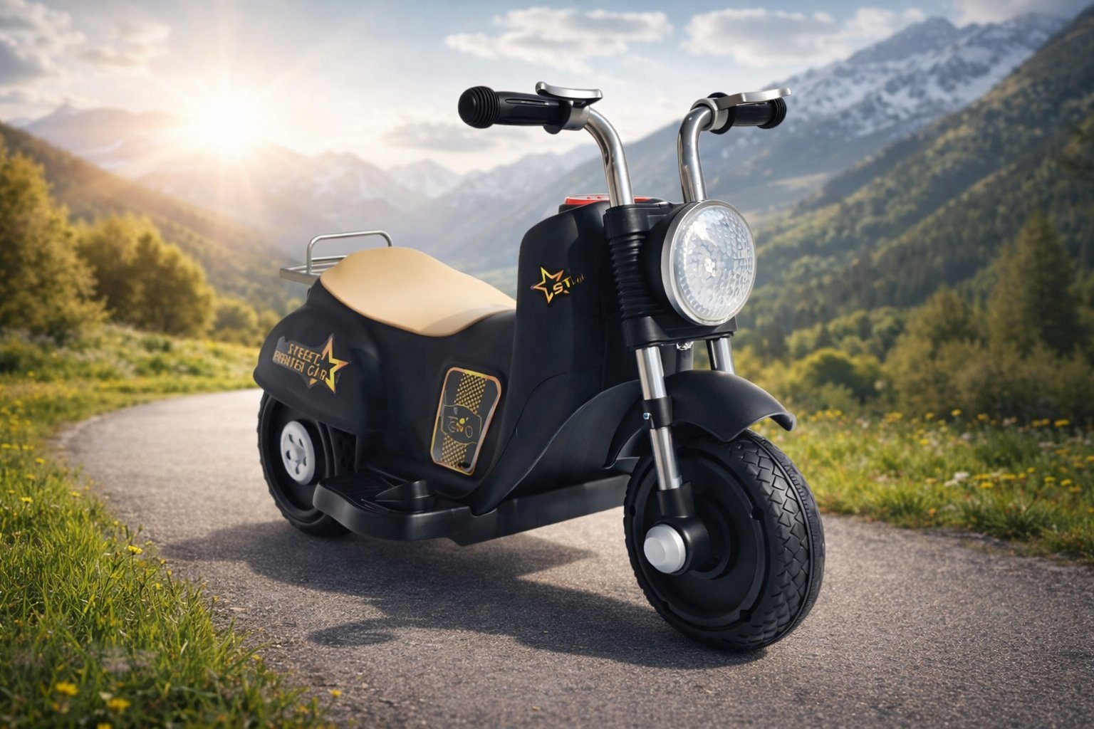 Дитячий електротолокар Babymoto Electro ST-618A: Перший власний транспорт у ретро-стилі,Чорний