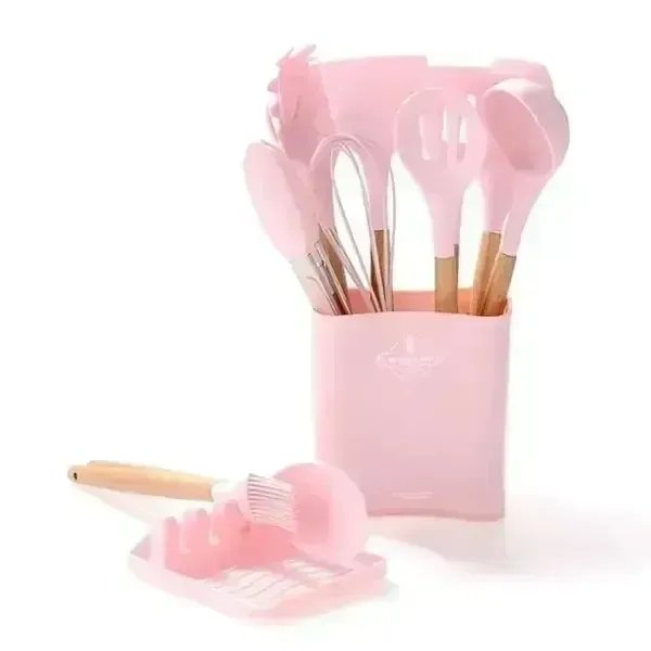 Набір кухонного приладдя: 13 предметів на підставці,Рожевий