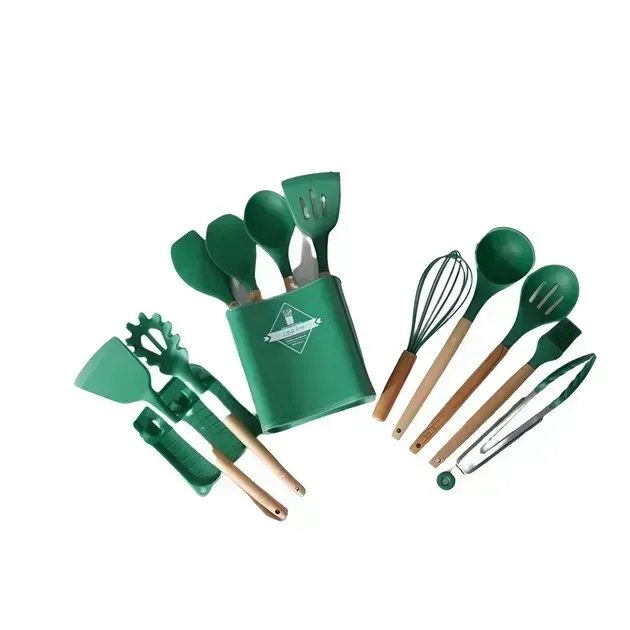 Набір кухонного приладдя: 13 предметів на підставці,Зелений