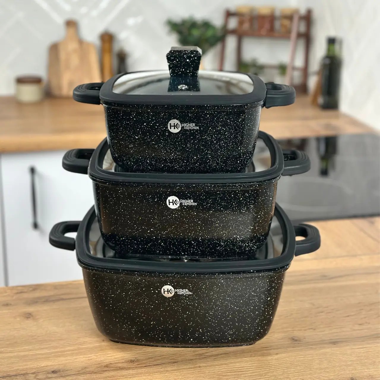 Набір каструль Higher Kitchen: 6 предметів із гранітним покриттям, чорний