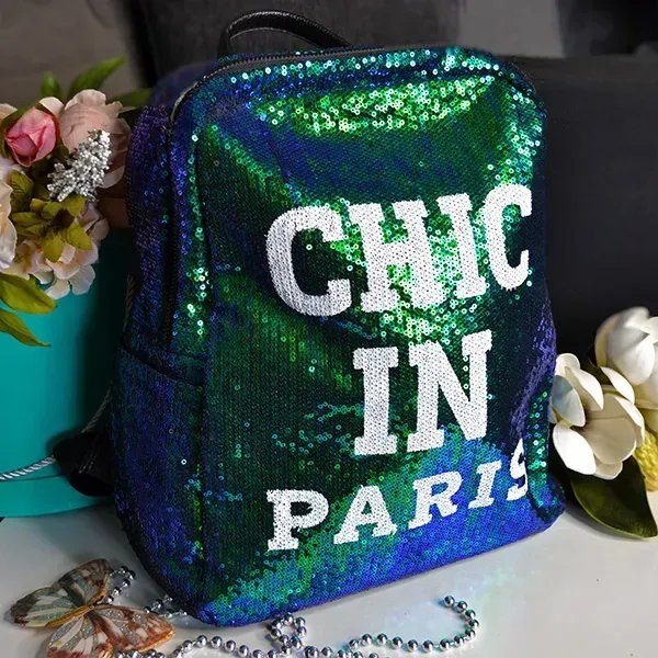Зелений жіночий рюкзак chic in paris з паєтками для повсякденного гардероба та яскравих образів