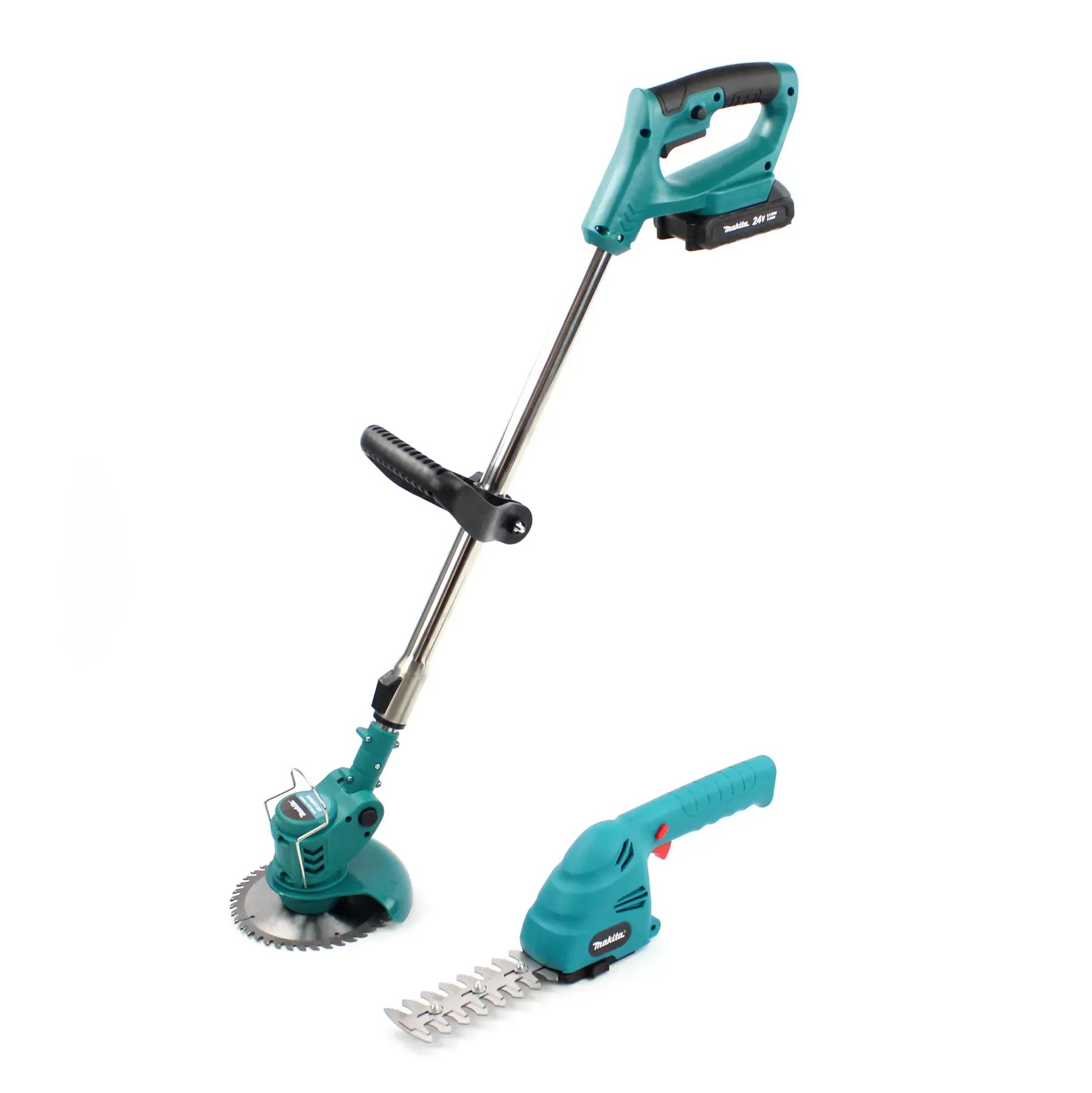 Акумуляторний набір 2в1 Makita (тріммер UR120DWAE + кусторіз UH200DZ, 24V, 5.0 А·год, багата комплектація): Універсальний догляд за садом!