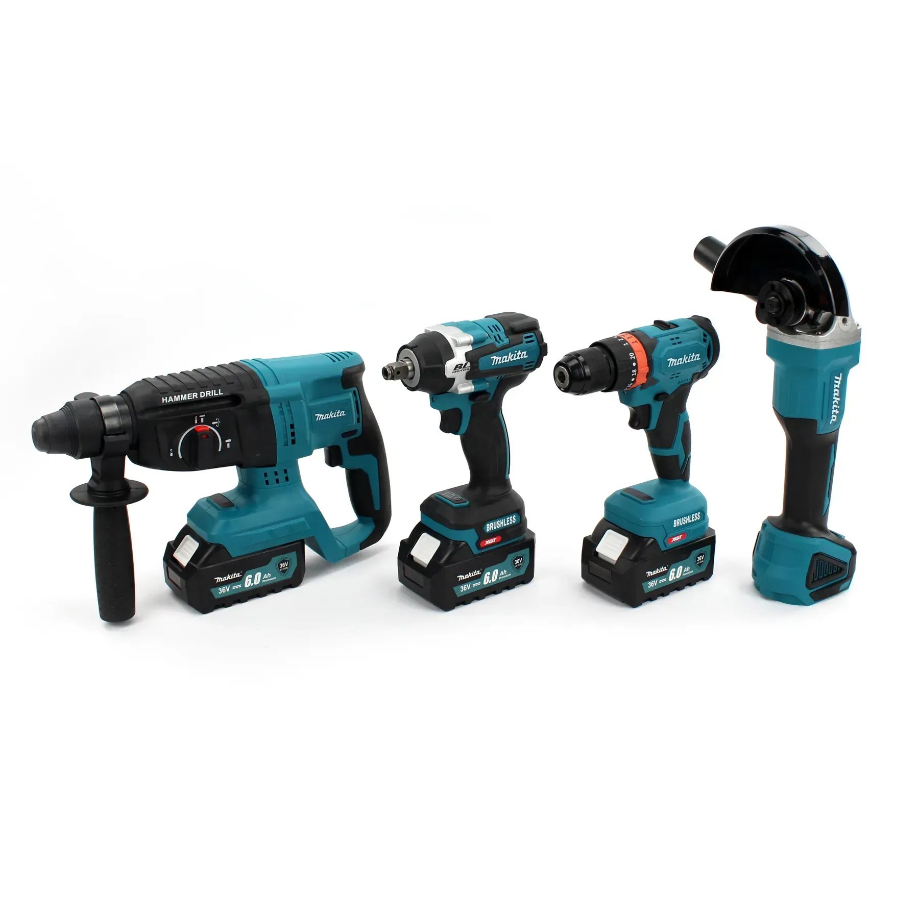 Акумуляторний набір інструментів 4в1 Makita (шуруповерт DDF484 + перфоратор DHR202 + УШМ DGA504 + гайковерт DTW301, 36V, 3 АКБ, кейс): Професійний арсенал для будівництва та ремонту!