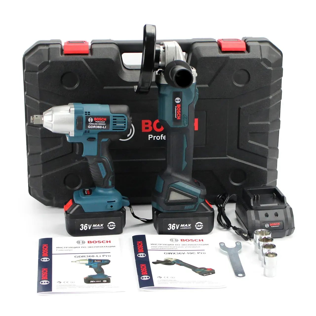 Акумуляторний набір 2в1 Bosch (гайковерт GDR360-LI + УШМ GWX36V-10C, 36V, 5.0 А·год, кейс): Професійна потужність і безпека!