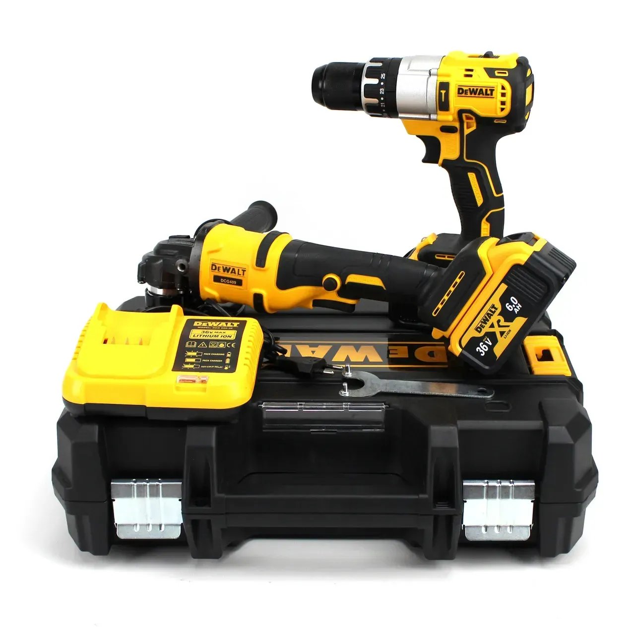 Акумуляторний набір 2в1 DeWalt (ударний шуруповерт DCD996P2 + УШМ DCG409, 36V, 6.0 А·год, кейс): Професійна потужність і мобільність!